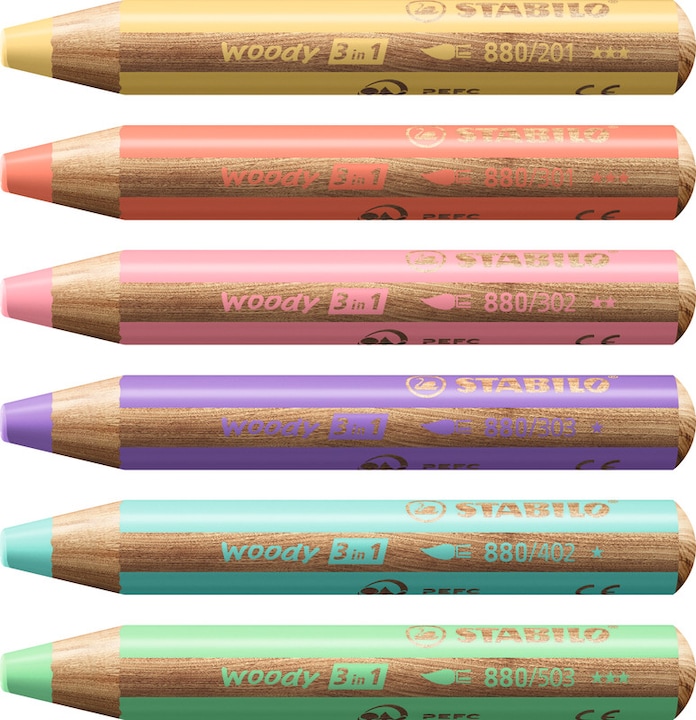 Produktbild STABILO woody 3 in 1 Buntstift mit Spitzer und Pinsel (Pastellfarben, 18 x)