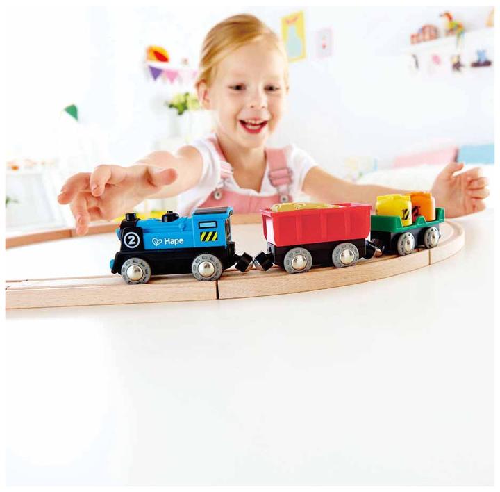 Actual product image Hape battery-powered freight train