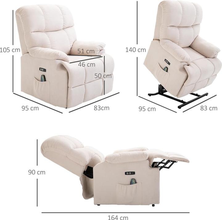 Produktbild Homcom Sessel mit Aufstehhilfe Polyester, Metall, Schaumstoff Beige