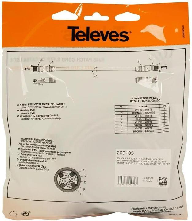 Produktbild Televes Patchkabel (S/FTP, CAT6a, 2 m)