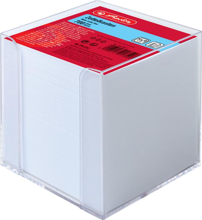 Produktbild Herlitz Zettelbox, Kunststoff, 90 x 90 mm, glasklar Inhalt: 700 Blatt weisses Papier (9 x 9 x 9 cm)
