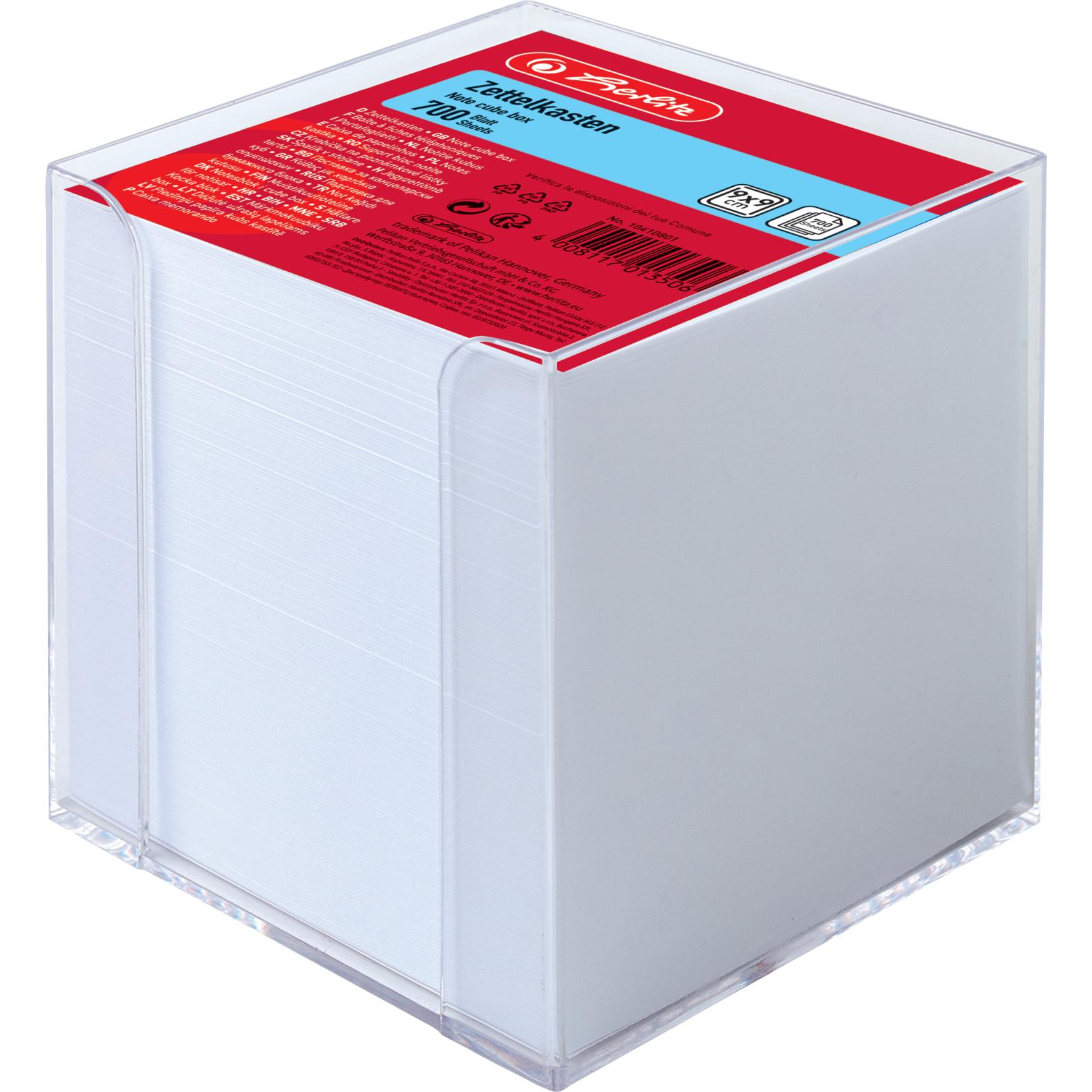 Herlitz, Haftnotiz, Zettelbox, Kunststoff, 90 x 90 mm, glasklar Inhalt: 700 Blatt weisses Papier (9 x 9 x 9 cm)