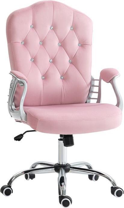 Produktbild Swisshandel24 Bürostuhl mit Wippfunktion, ergonomisch, mit Kristallknöpfen, Samtoptik, bis 120kg, Rosa (47 - 57 cm)