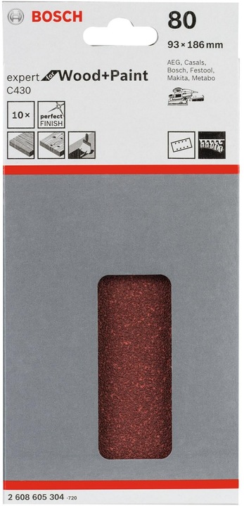 Produktbild Bosch Professional Zubehör Schleifblatt C430, 93 x 186 mm, 80, 8 Löcher, 10er-Pack (80)