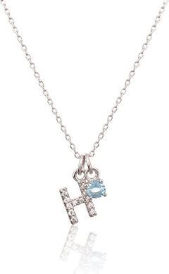 JVD - Dainty Silver "H" Necklace with Blue Zircon SVLN0324XH2BI0H