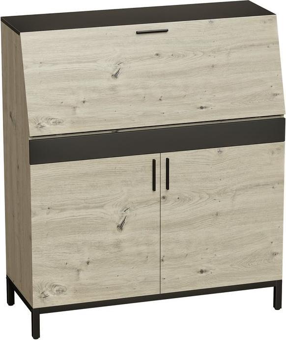 Actual product image Swisshandel24 Industrieller Sekretär-Schreibtisch, Regalen, Metallrahmen, 100cm, Naturholz, Schwarz (100 x 40 x 80 cm)