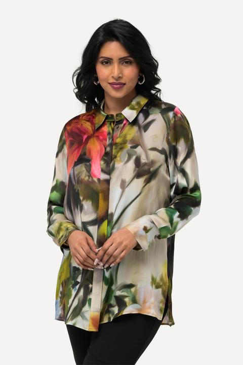 Immagine prodotto Ulla Popken Blusa di seta con rose, collo da camicia e maniche lunghe (42, 44)