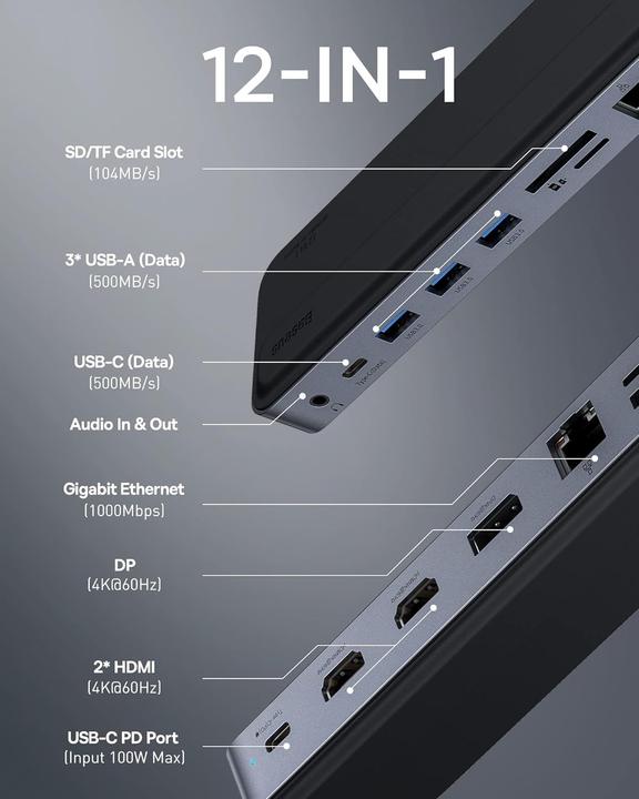 Actual product image Baseus Laptop Docking Station Triple Display 12-in-1 (USB-C, 12 ports)