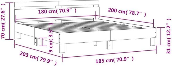 Produktbild VidaXL Bettgestell mit Kopfteil (180 x 200 cm)