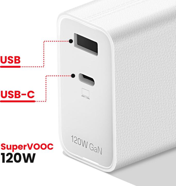 Actual product image OnePlus 120W Dual Ports SuperVooc Adapter + Cable (Type-C + Type-A) - White (120 W)