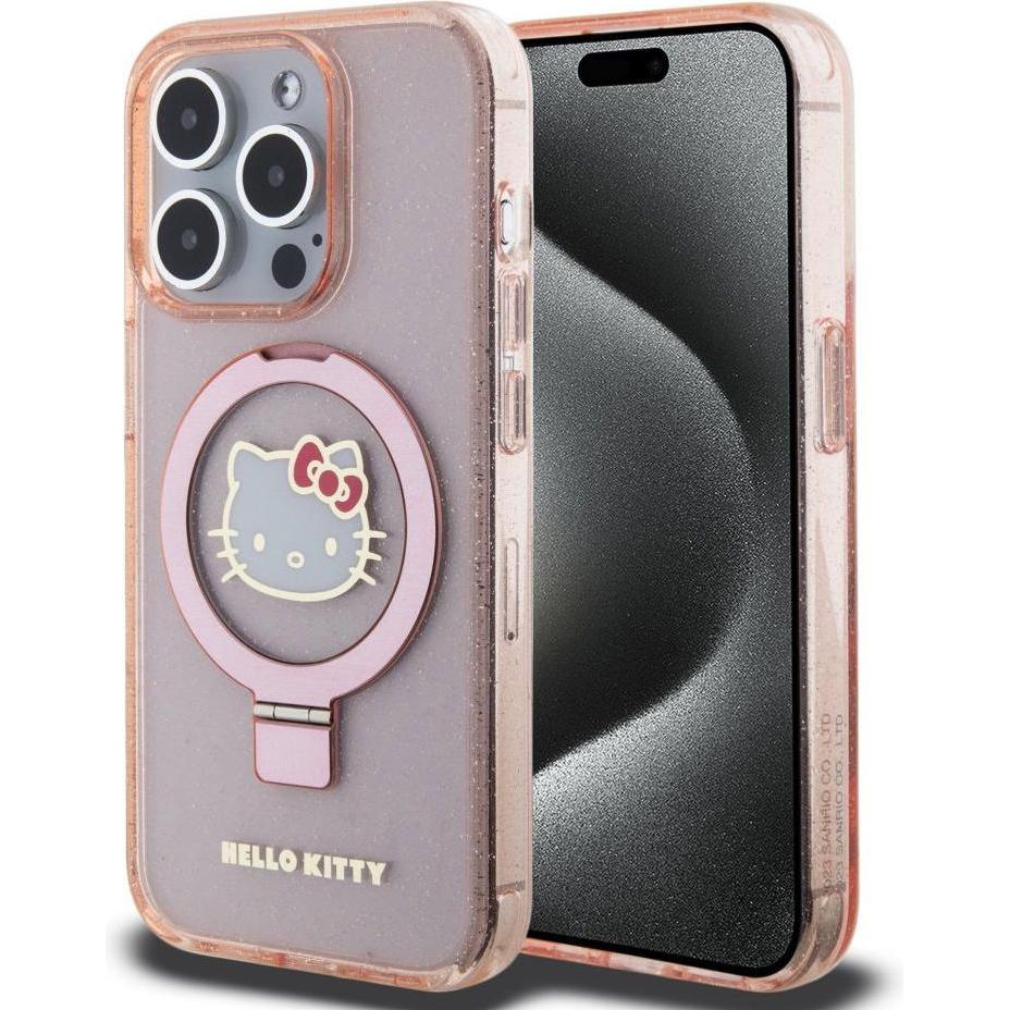 Hello Kitty HKHMP15XHRSGEP iPhone 15 Pro Max 6.7" różowy/pink hardcase Ring Stand Glitter Electrop L (Apple iPhone 15 Pr...