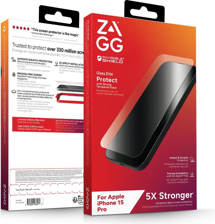 Immagine prodotto Zagg Invisibleshield Glass Elite Am (1 Pezzo/i, Apple iPhone 15 Pro)