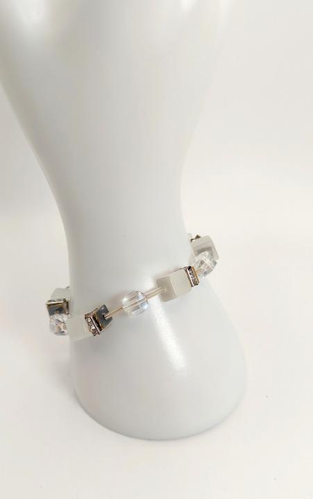 Immagine prodotto Signé Bracciale Signè con cubo in acciaio inossidabile bianco rodiato No.2 (Metallo, Vetro, Senza piombo, Senza cadmio, Ottone rodiato in ottone rodiato, Acciaio inossidabile, cristalli sintetici, Senza nichel)