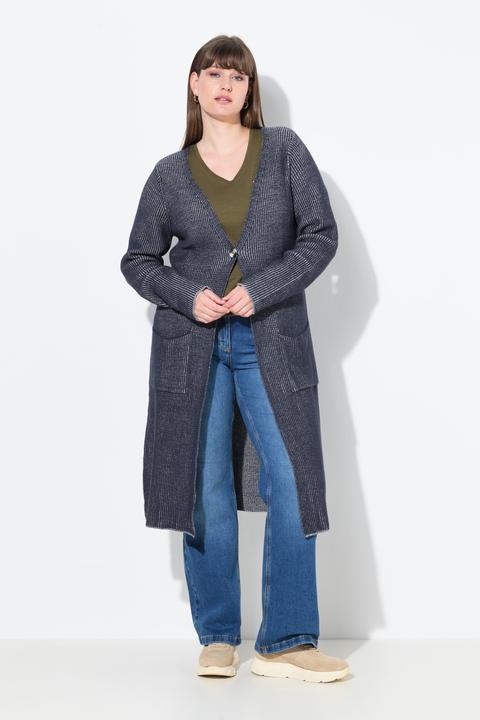 Produktbild Ulla Popken Lang-Strickjacke, Rippstrick, V-Ausschnitt (46, 48)