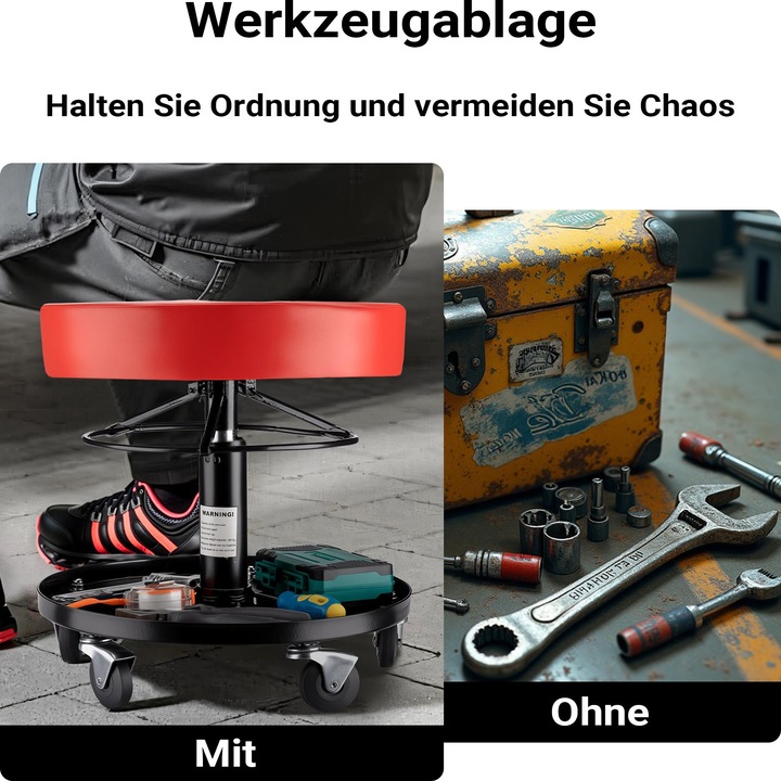 Immagine prodotto Wiltec XPOtool Rollhocker höhenverstellbar 40,5-53,5cm Drehhocker bis 150kg Hocker (150 kg)