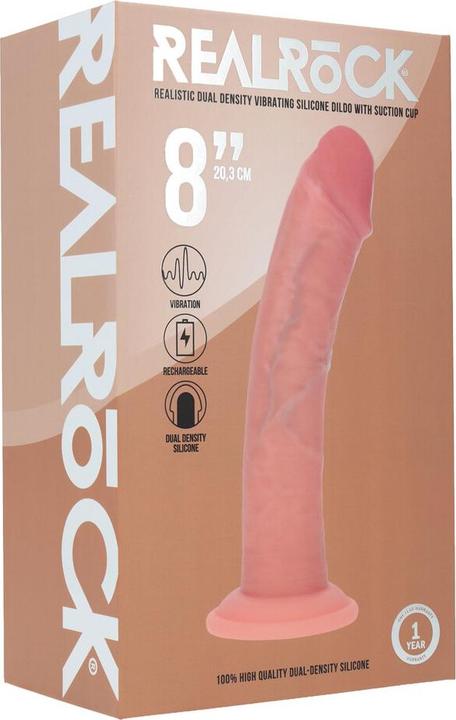 Produktbild RealRock Dual Density Silicone Curved Realistic Vibrating Dildo with Suction Cup - 8 / 20,3 cm - Flesh