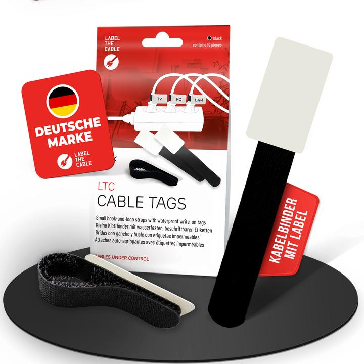 Label-the-cable LTC CABLE TAGS, Klett Kabelfahnen beschriftbar 10er Set schwarz (Velcro cable ties, 90 mm, 10 pcs.)
