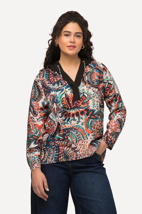Produktbild Ulla Popken Kapuzen-Bluse, Paisley, A-Linie, V-Ausschnitt, Langarm (50, 52)