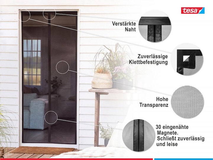Immagine prodotto tesa Tenda magnetica per balconi e portefinestre, autochiudente, installazione senza foratura (90 x 210 cm)