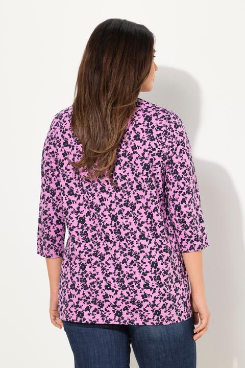 Actual product image Ulla Popken Floral 3/4 Sleeve V-Neck A-Line Tee (42, 44)