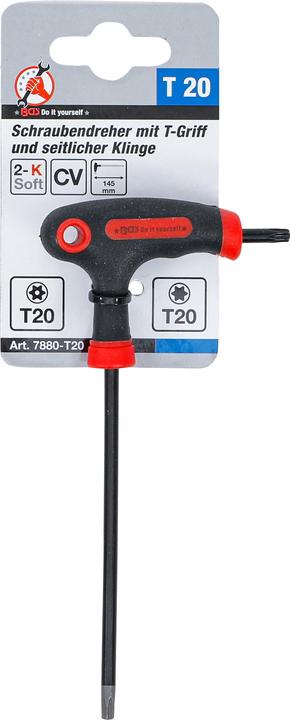 Produktbild BGS Schraubendreher mit T-Griff und seitlicher Klinge T-Profil (für Torx) mit/ohne Bohrung T20 (T-profil)