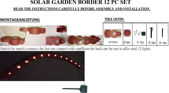 Produktbild HTI-Living Beetumrandung Nessa Solar Palisade 12-teilig Terracotta (264 cm)