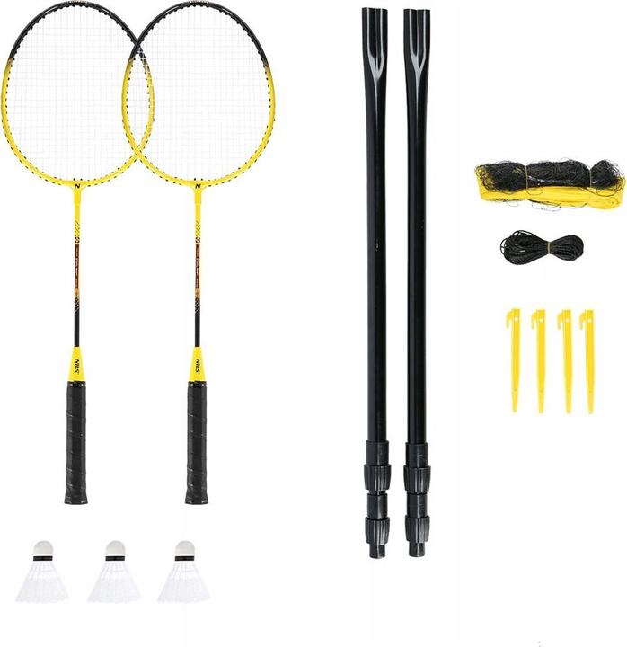 Nils NRZ262 ALUMINIUM Badmintonset 2 Rackets 3 Veren Pijlen 600x60cm Netkoffer