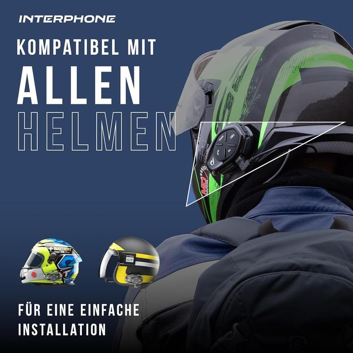 Actual product image Interphone Single Helmet Intercom with HD HiFi Audio, 1 km Range, 20-Hour Battery, GPS, and Voice Commands (Set of 1)