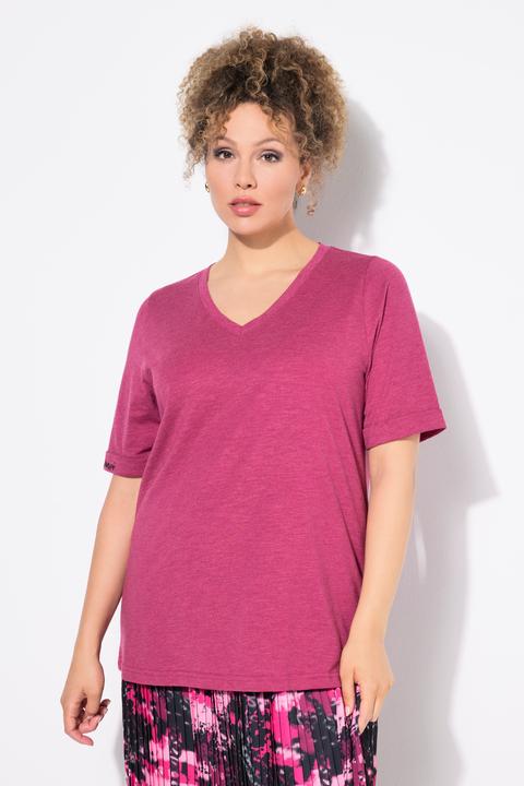 Produktbild Ulla Popken T-Shirt, Schriftdruck, Classic, V-Ausschnitt, Halbarm (60)