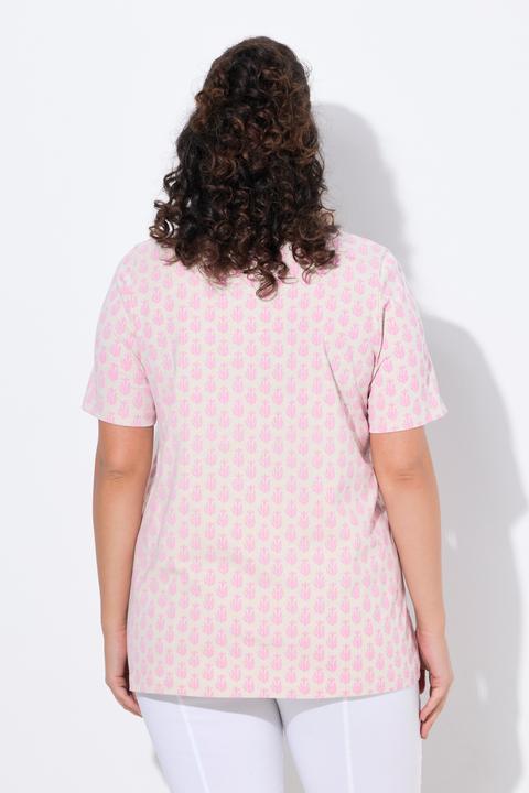 Actual product image Ulla Popken Cactus Print Short Sleeve V-Neck Tee (58)