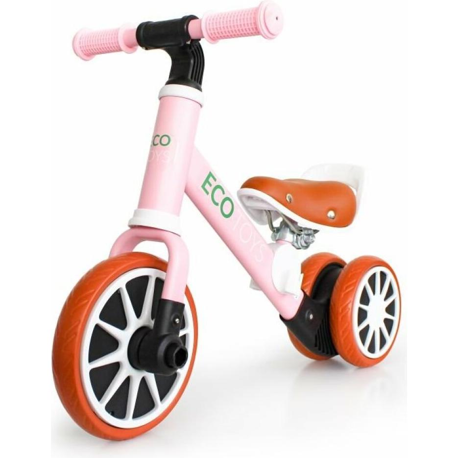 EcoToys Dreirädriges Laufrad mit Pedalen 2in1 rosa