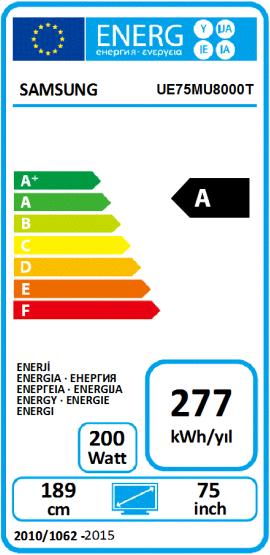 Label énergétique Samsung Ue75mu8000 (75", LCD, 4K, 2017)