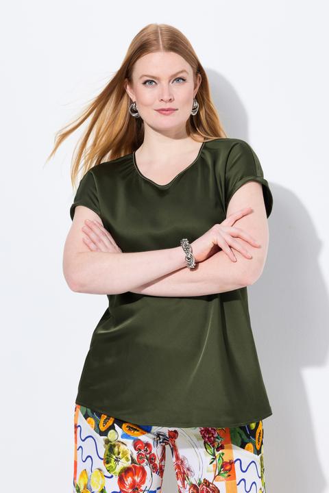 Produktbild Ulla Popken Satinblusenshirt, Classic, Rundhals mit Glitzernaht, ärmellos (58)