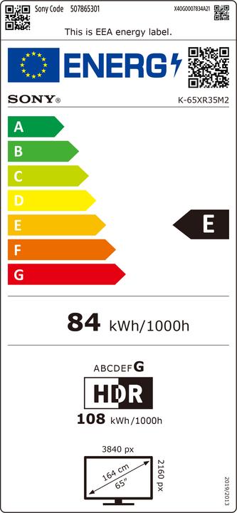 Label énergétique Sony K65XR35M2PB (65", Bravia 3 II, 4K, 2026)