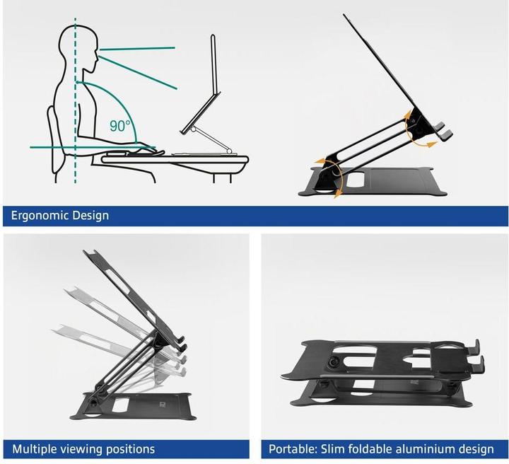 Image du produit ACT Support pour ordinateur portable en aluminium pliable avec réglage en hauteur sans palier