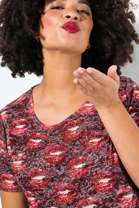 Produktbild Angel of Style T-Shirt, Lippen-Muster mit Glizersteinchen (44)
