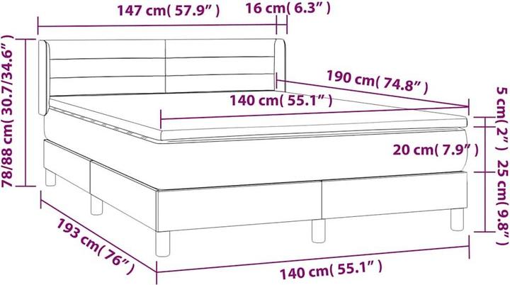 Produktbild vidaXL Boxspringbett (140 x 190 cm)