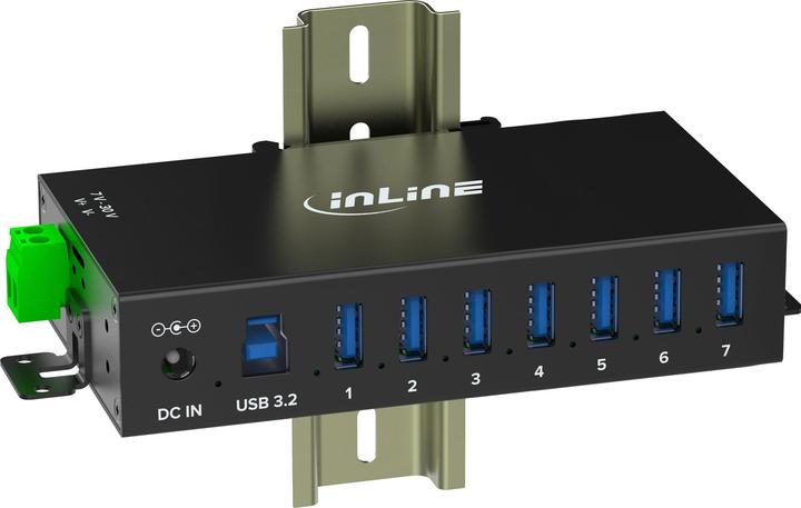 Produktbild InLine ® USB 3.2 Gen.1 Industrie-Hub, 7 Port, Aluminiumgehäuse, mit Netzteil (USB-B, 7 Ports)
