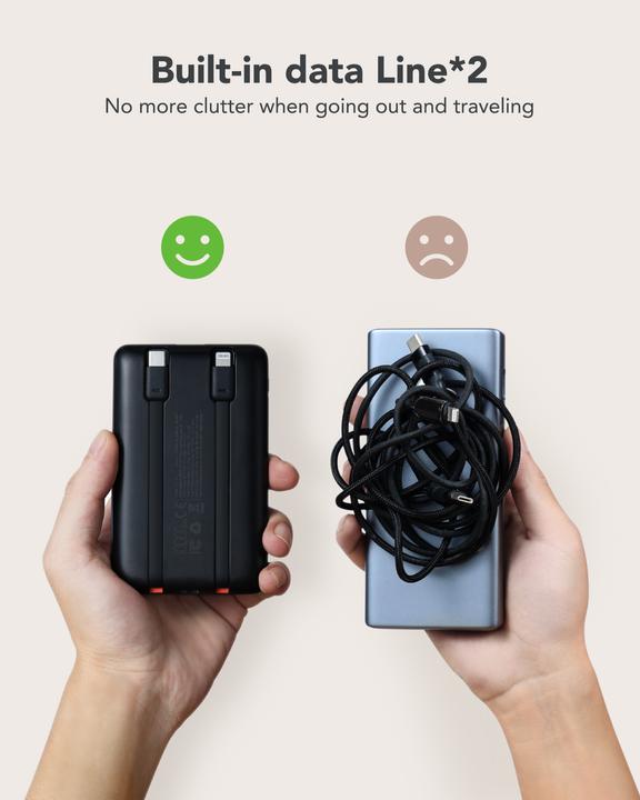 Actual product image Veger C11 VG-W1170 PowerBank 10000mAh smallest PD20W with cables bulit-in (10000 mAh, 22.50 W, 38.50 Wh)