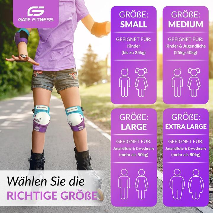 Image du produit Gate Fitness 6-teilige Protektoren-Set für Kinder & Jugendliche (M, Protège-poignets, Genouillère, Coudes, 6 pièces)
