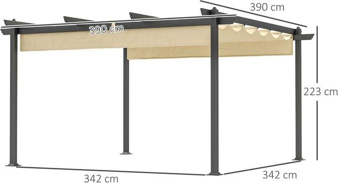 Actual product image Swisshandel24 Pergola ca. 4x4m, verstellbares Dach, Freistehend, Beige (390 cm, 390 cm)