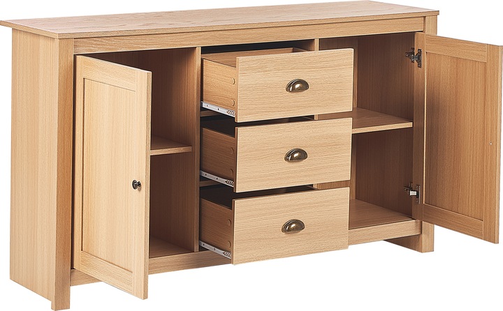 Produktbild Beliani Sideboard heller Holzfarbton 3 Schubladen 2 Türen LANSIN (140 x 80 x 40 cm)