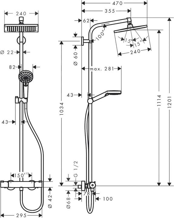 Actual product image hansgrohe Thermostatischer Duschkopf des Crometta E240-Systems HG27271000