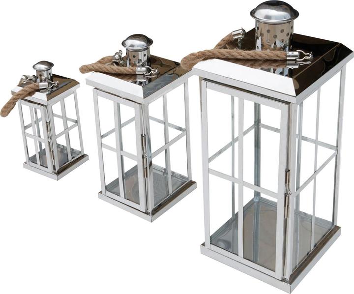 Mojawo 3er Set Edelstahl Glas Laternen Windlicht Gartenlaterne mit Griff H27/39/52m