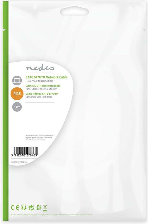 Produktbild Nedis Netzwerkkabel CAT6, FTP, RJ45, männlich, männlich, 1 Stück (S/FTP, CAT6, 1 m)