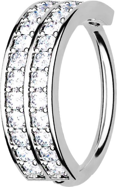 Produktbild Star Piercing Micro Piercing Ring silber doppellinie mit Kristallen (Chirurgenstahl 316L, Messing)