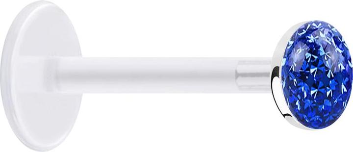 Produktbild Star Piercing Micro Labret transparent mit Kristallscheibe dunkelblau Epoxy Schutzschicht (ohne Messing, 925 Sterlingsilber, Bioflex)