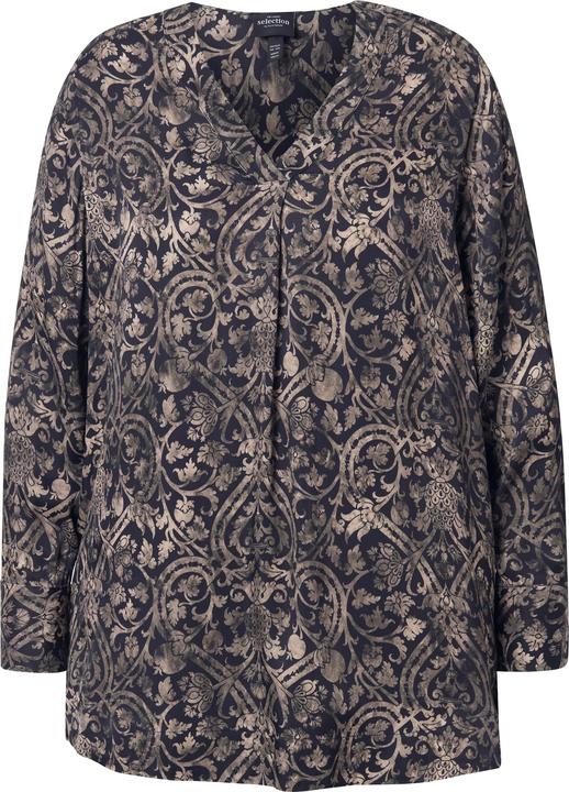 Image du produit Ulla Popken Chemisier en satin à col en V, manches longues et motif ornemental (50, 52)