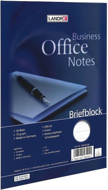 Image du produit Landré Office A5 bloc de papier à lettres collé en tête (A5, À rayures, Couverture rigide)
