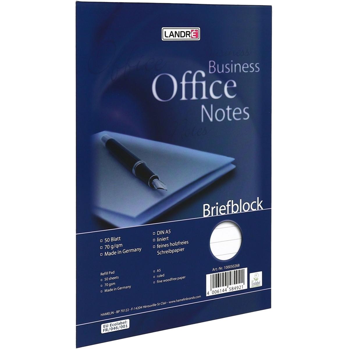 Thumbnail - Landré, Heft + Block, Office A5 kopfgeleimter Briefblock (A5, Liniert, Harter Einband)